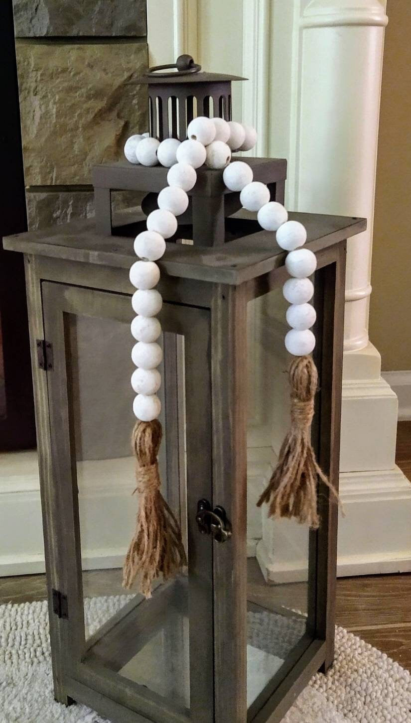 White Farmhouse Beads, Garland, Home Decor, Boho, Centerpiece, Tablescape Decor, Black Decor, Boho Beads, Buffalo Plaid, Rae Dunn, Decor