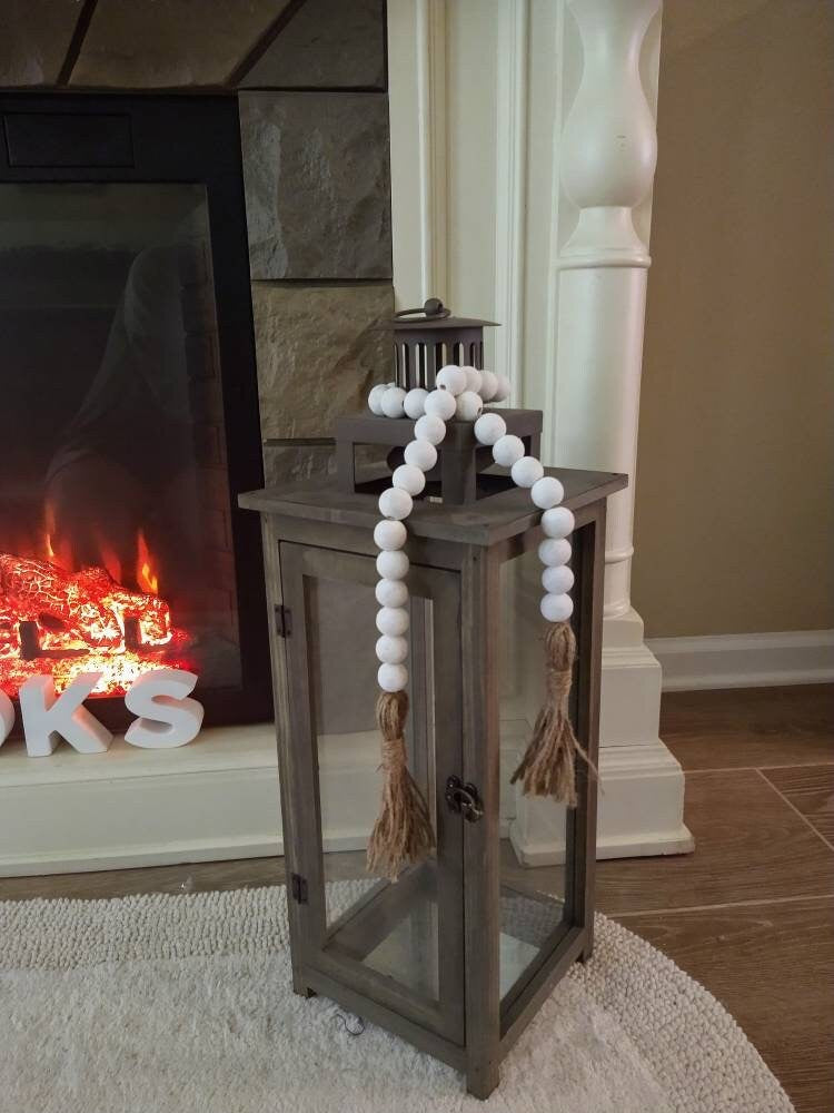 White Farmhouse Beads, Garland, Home Decor, Boho, Centerpiece, Tablescape Decor, Black Decor, Boho Beads, Buffalo Plaid, Rae Dunn, Decor