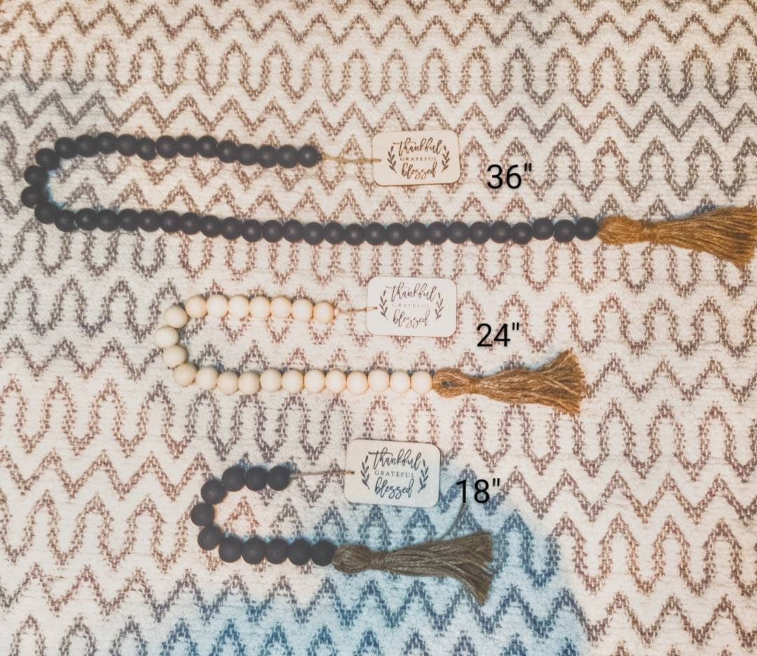 Thankful Grateful Blessesed Wood Bead Garland, Farmhouse, Prayer Beads, Garland, Bible Verse, Boho, Nursery, Tiered Tray, Christian, Home Decor, Fall Decor