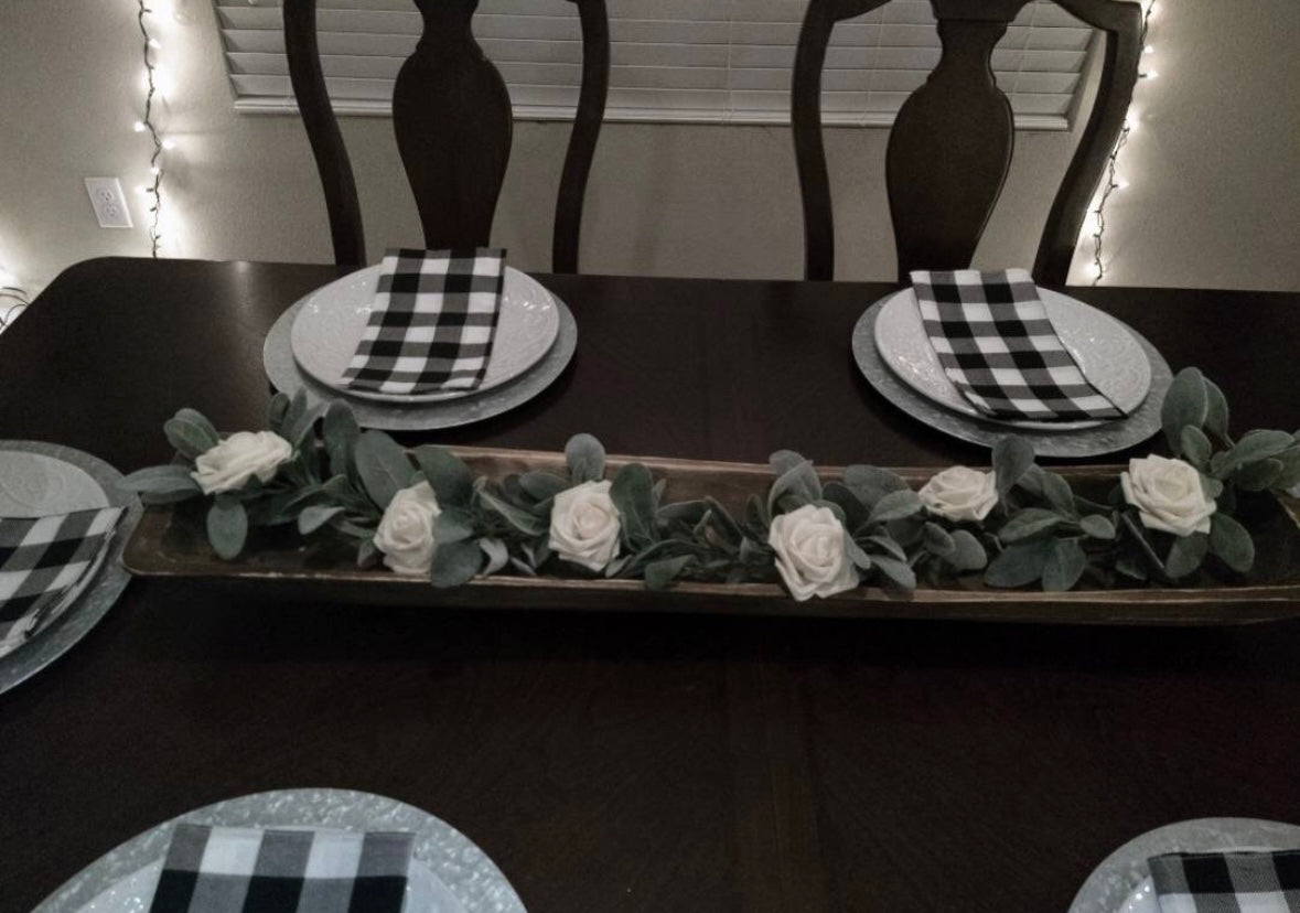 Lambs Ear Garland with Roses, Table Runner, Wreath, Wedding Greenery, Fall Decor, Greenery, Home Decor, Farmhouse, Faux