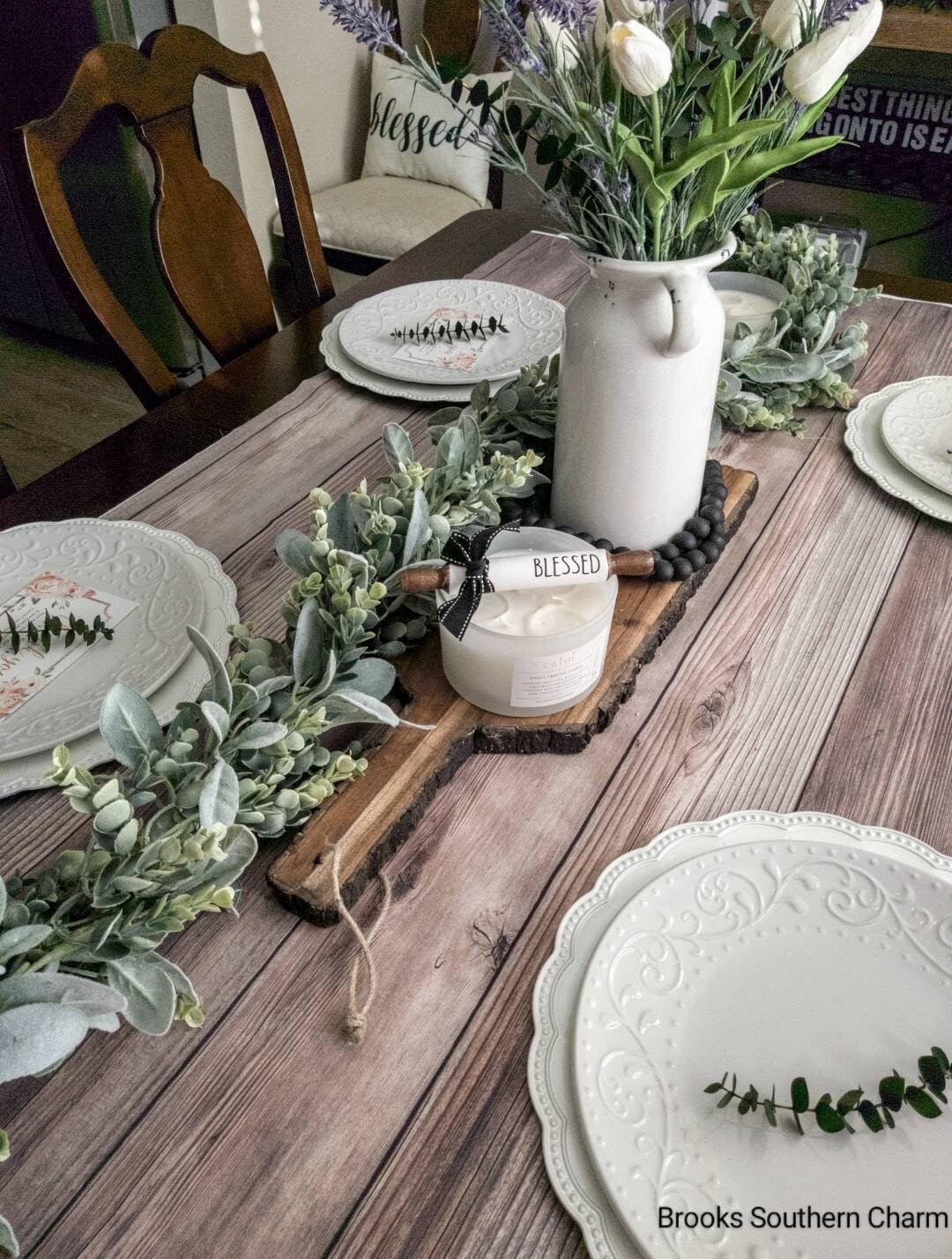 Faux Eucalyptus & Lambs Ear Garland, Table Runner, Wreath, Wedding Greenery, Fall Decor, Greenery, Home Decor, Farmhouse, Faux