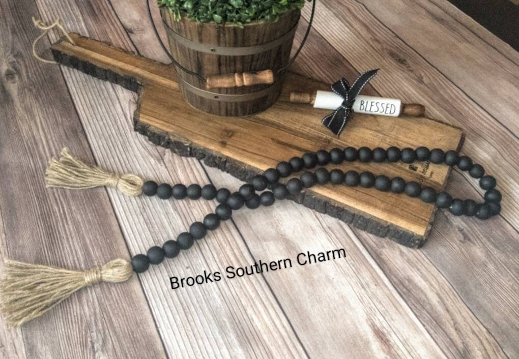 Black Farmhouse Beads, Garland, Home Decor, Boho, Centerpiece, Tablescape Decor, Black Decor, Boho Beads, Buffalo Plaid, Rae Dunn, Decor