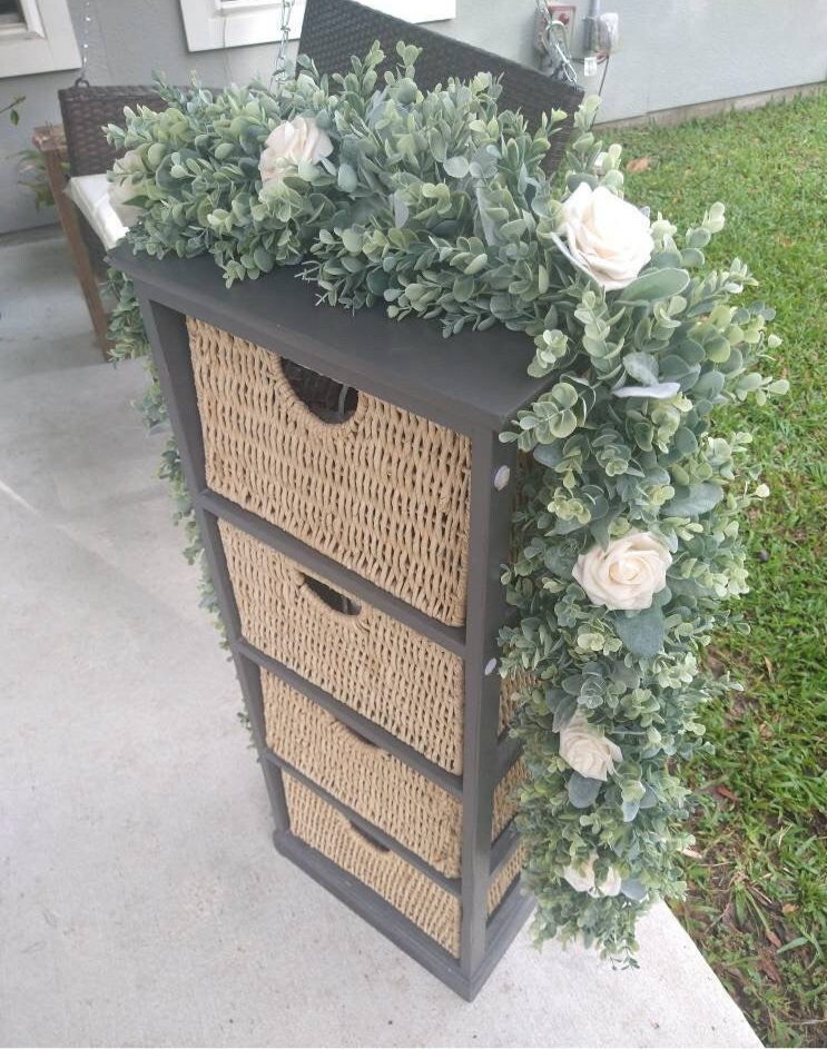 Lambs Ear & Eucalyptus Garland with Roses , Table Runner, Wreath, Wedding, Backdrop, Greenery, Farmhouse, Home Decor, Winter, Lambs Ear