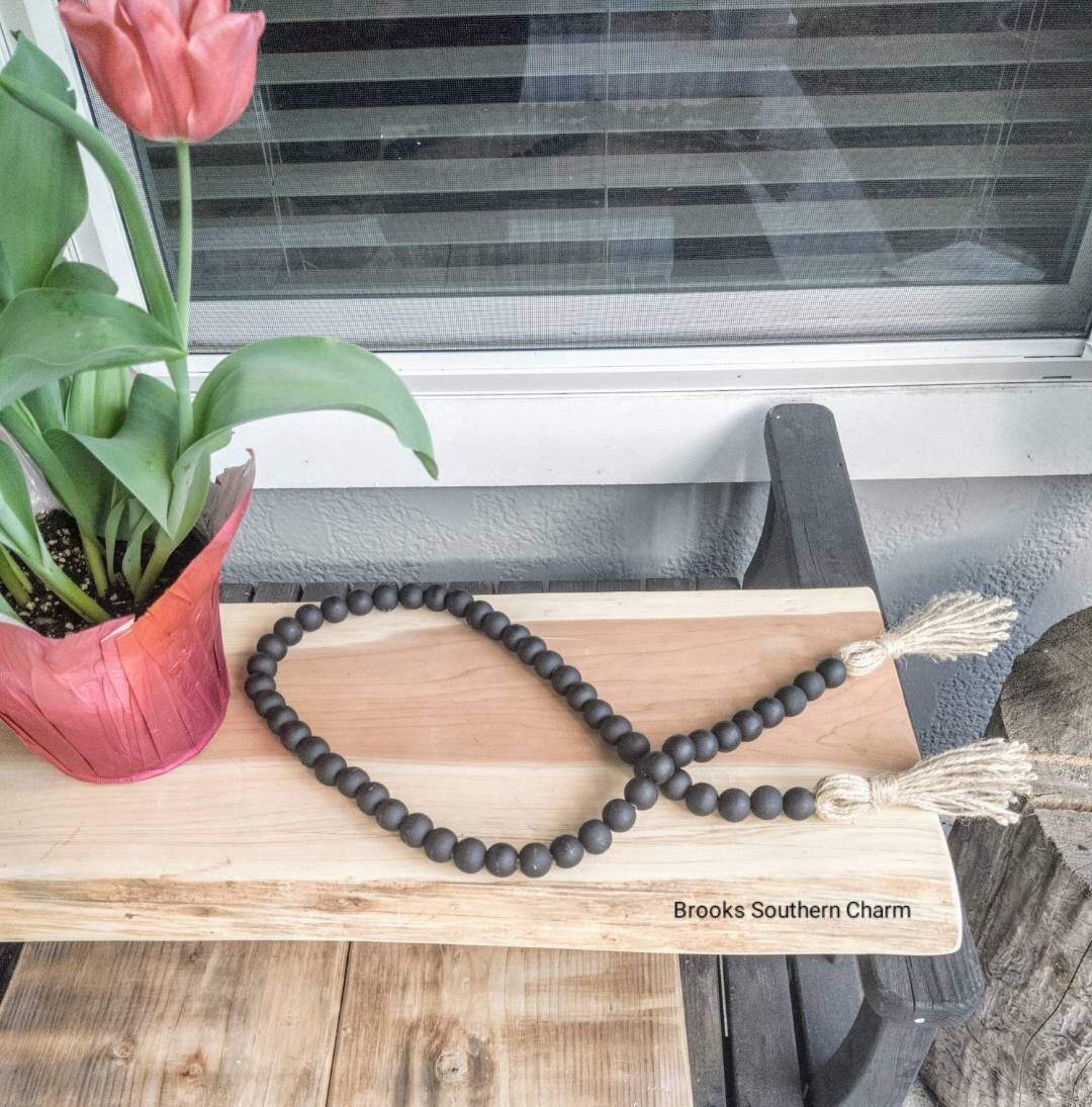 Black Farmhouse Beads, Garland, Home Decor, Boho, Centerpiece, Tablescape Decor, Black Decor, Boho Beads, Buffalo Plaid, Rae Dunn, Decor
