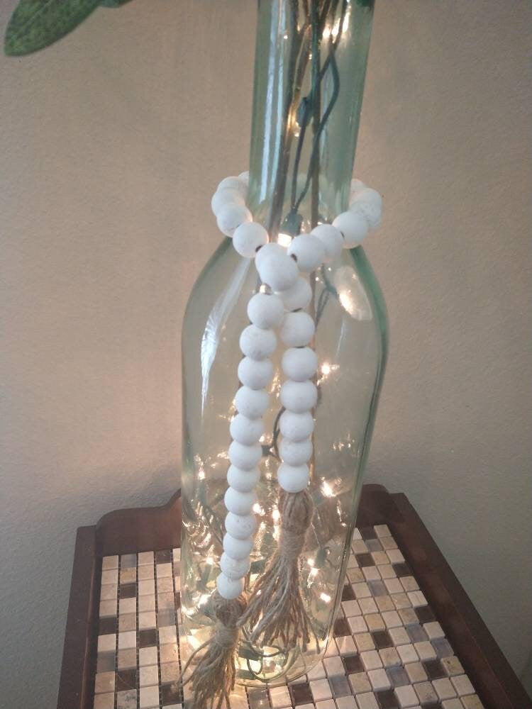 White Farmhouse Beads, Garland, Home Decor, Boho, Centerpiece, Tablescape Decor, Black Decor, Boho Beads, Buffalo Plaid, Rae Dunn, Decor