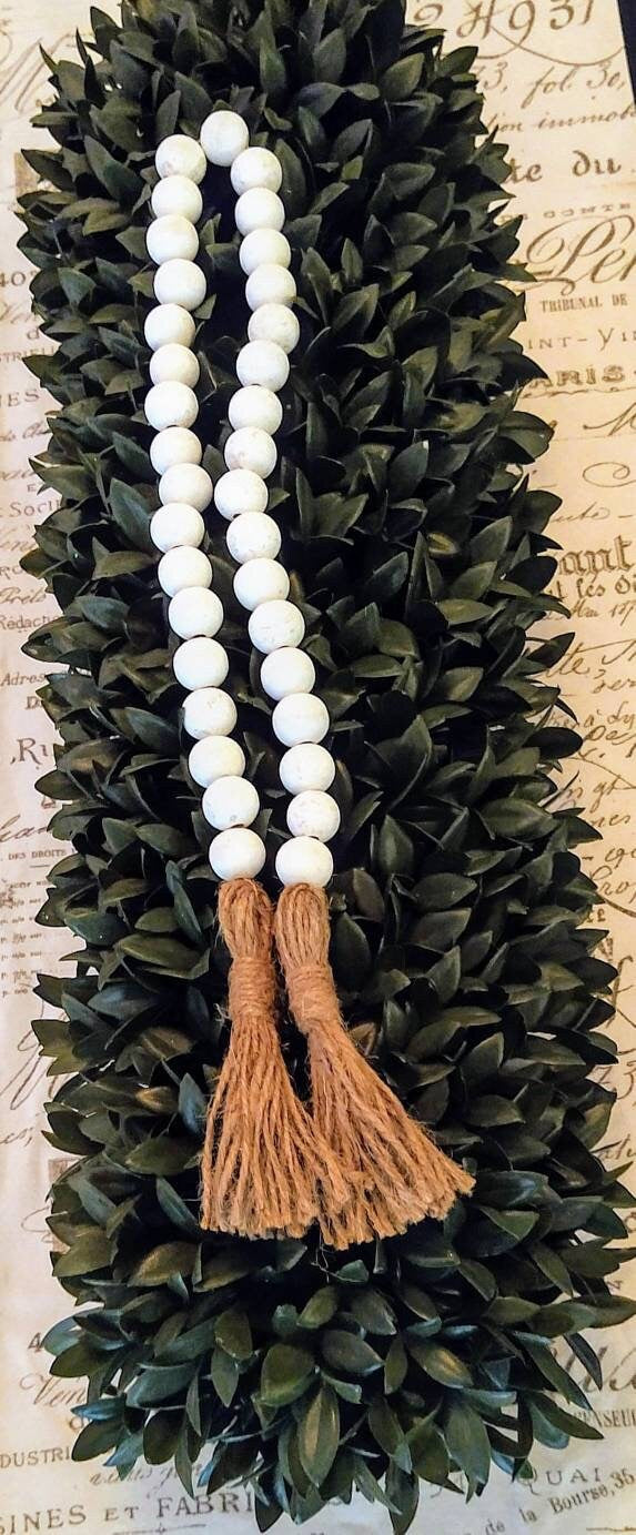 White Farmhouse Beads, Garland, Home Decor, Boho, Centerpiece, Tablescape Decor, Black Decor, Boho Beads, Buffalo Plaid, Rae Dunn, Decor