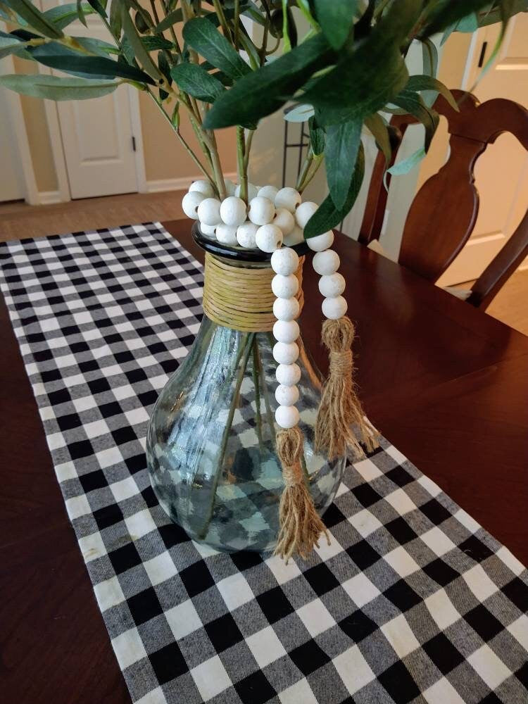 White Farmhouse Beads, Garland, Home Decor, Boho, Centerpiece, Tablescape Decor, Black Decor, Boho Beads, Buffalo Plaid, Rae Dunn, Decor