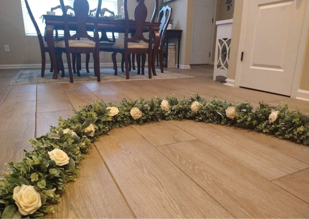 Lambs Ear & Eucalyptus Garland with Roses , Table Runner, Wreath, Wedding, Backdrop, Greenery, Farmhouse, Home Decor, Winter, Lambs Ear