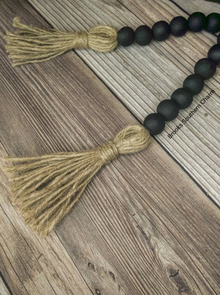 Black Farmhouse Beads, Garland, Home Decor, Boho, Centerpiece, Tablescape Decor, Black Decor, Boho Beads, Buffalo Plaid, Rae Dunn, Decor