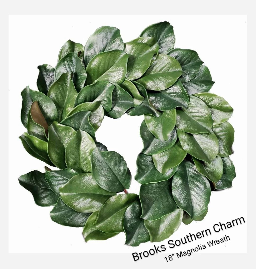 Farmhouse style magnolia wreath - 18 inches wide.