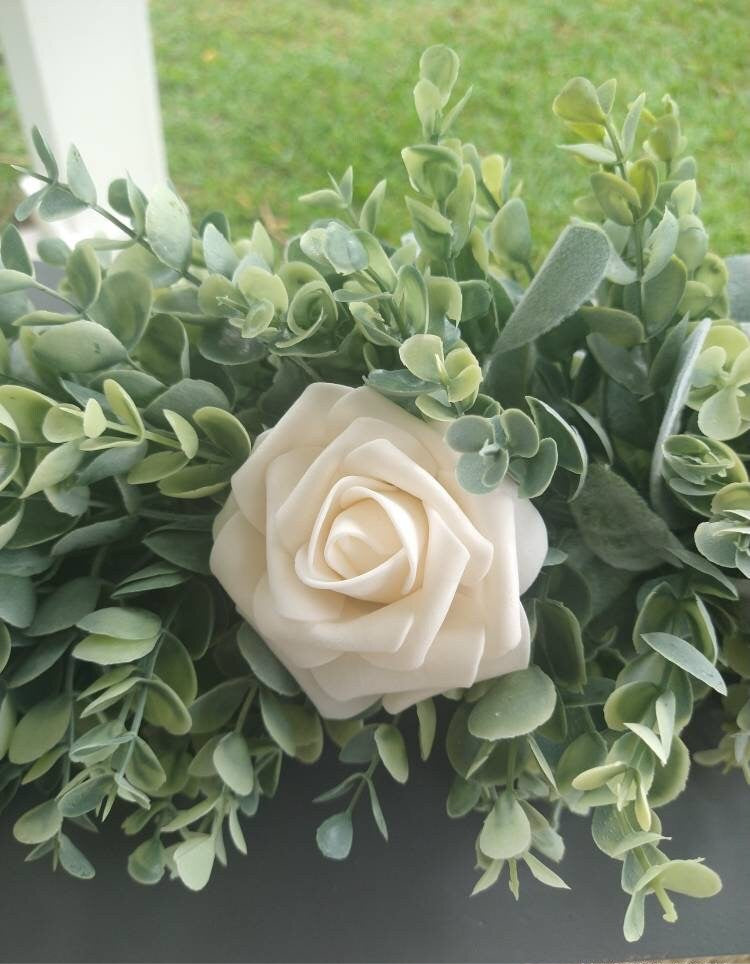 Lambs Ear & Eucalyptus Garland with Roses , Table Runner, Wreath, Wedding, Backdrop, Greenery, Farmhouse, Home Decor, Winter, Lambs Ear