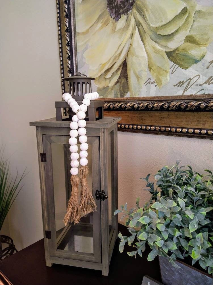 White Farmhouse Beads, Garland, Home Decor, Boho, Centerpiece, Tablescape Decor, Black Decor, Boho Beads, Buffalo Plaid, Rae Dunn, Decor