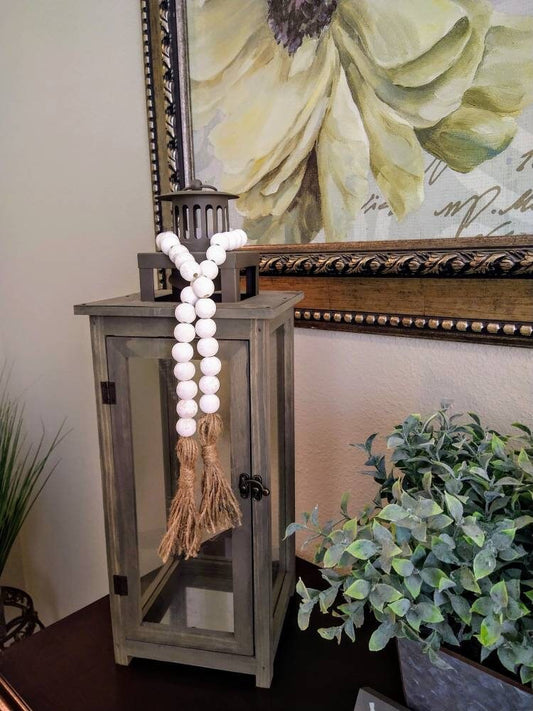 White Farmhouse Beads, Garland, Home Decor, Boho, Centerpiece, Tablescape Decor, Black Decor, Boho Beads, Buffalo Plaid, Rae Dunn, Decor