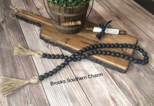 Black Farmhouse Beads, Garland, Home Decor, Boho, Centerpiece, Tablescape Decor, Black Decor, Boho Beads, Buffalo Plaid, Rae Dunn, Decor