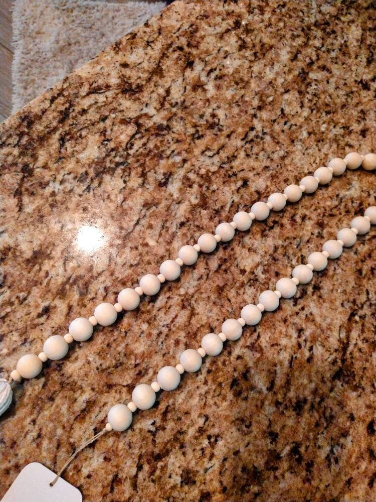 36” Natural Wood Bead Garland w/ Tassel & Tag, Nursery Decor, Boho Vibe, Wedding Decor, Garland, Beads, White, Natural Decor, Bohemian Decor, Home Decor, Bohemian