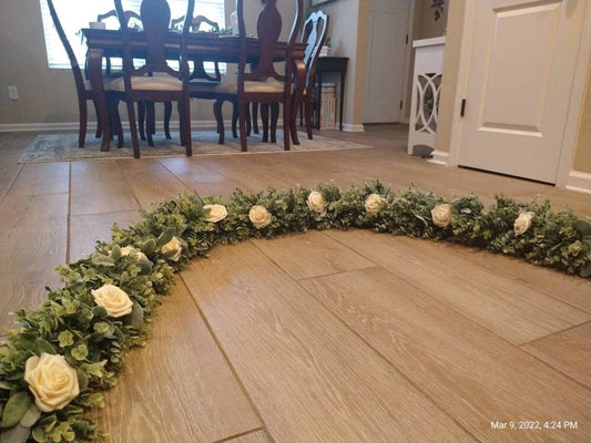 Lambs Ear & Eucalyptus Garland with Roses , Table Runner, Wreath, Wedding, Backdrop, Greenery, Farmhouse, Home Decor, Winter, Lambs Ear