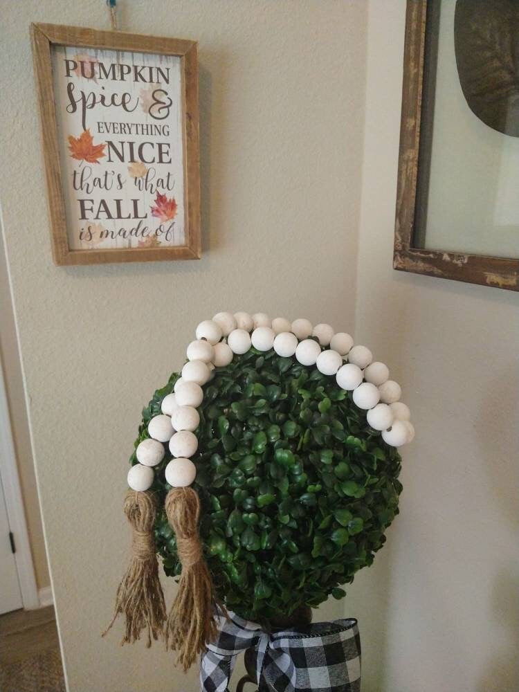 White Farmhouse Beads, Garland, Home Decor, Boho, Centerpiece, Tablescape Decor, Black Decor, Boho Beads, Buffalo Plaid, Rae Dunn, Decor
