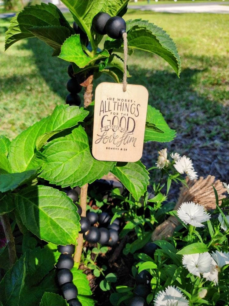 Romans 8:28, Wood Bead Garland, Farmhouse, Prayer Beads, Garland, Bible Verse, Boho, Nursery, Tiered Tray, Christian, Home Decor, Fall Decor