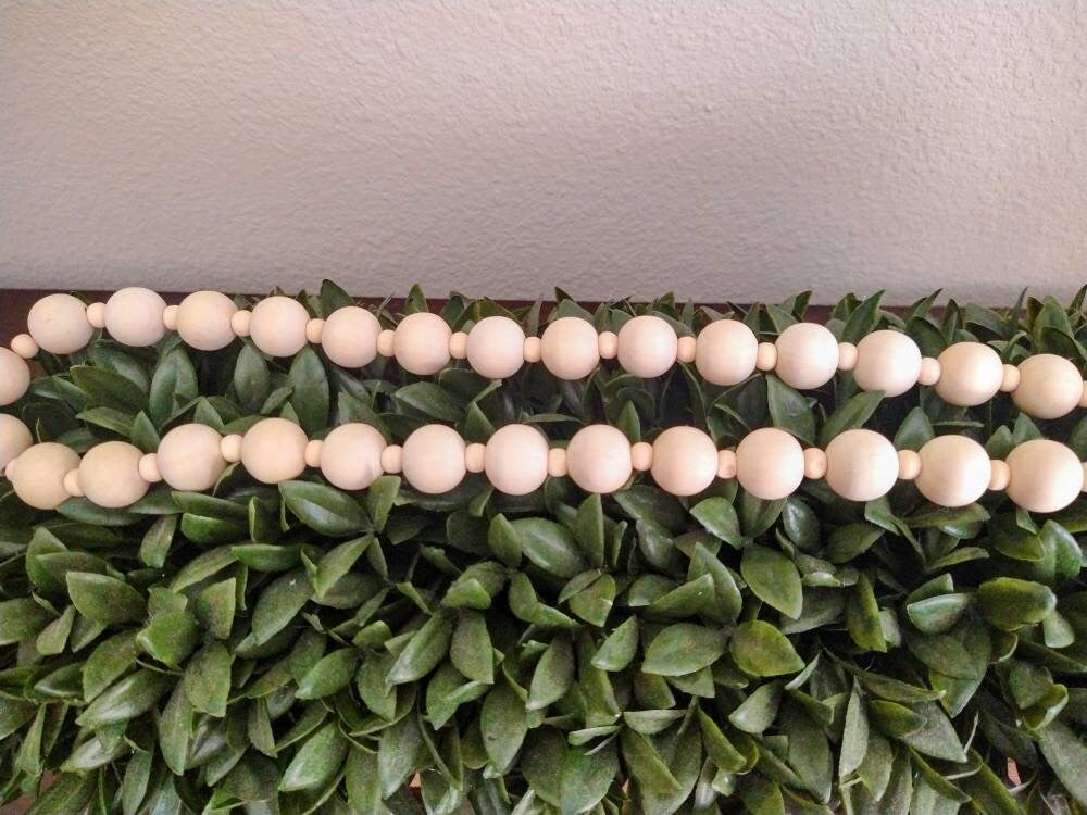 36” Natural Wood Bead Garland w/ Tassel & Tag, Nursery Decor, Boho Vibe, Wedding Decor, Garland, Beads, White, Natural Decor, Bohemian Decor, Home Decor, Bohemian