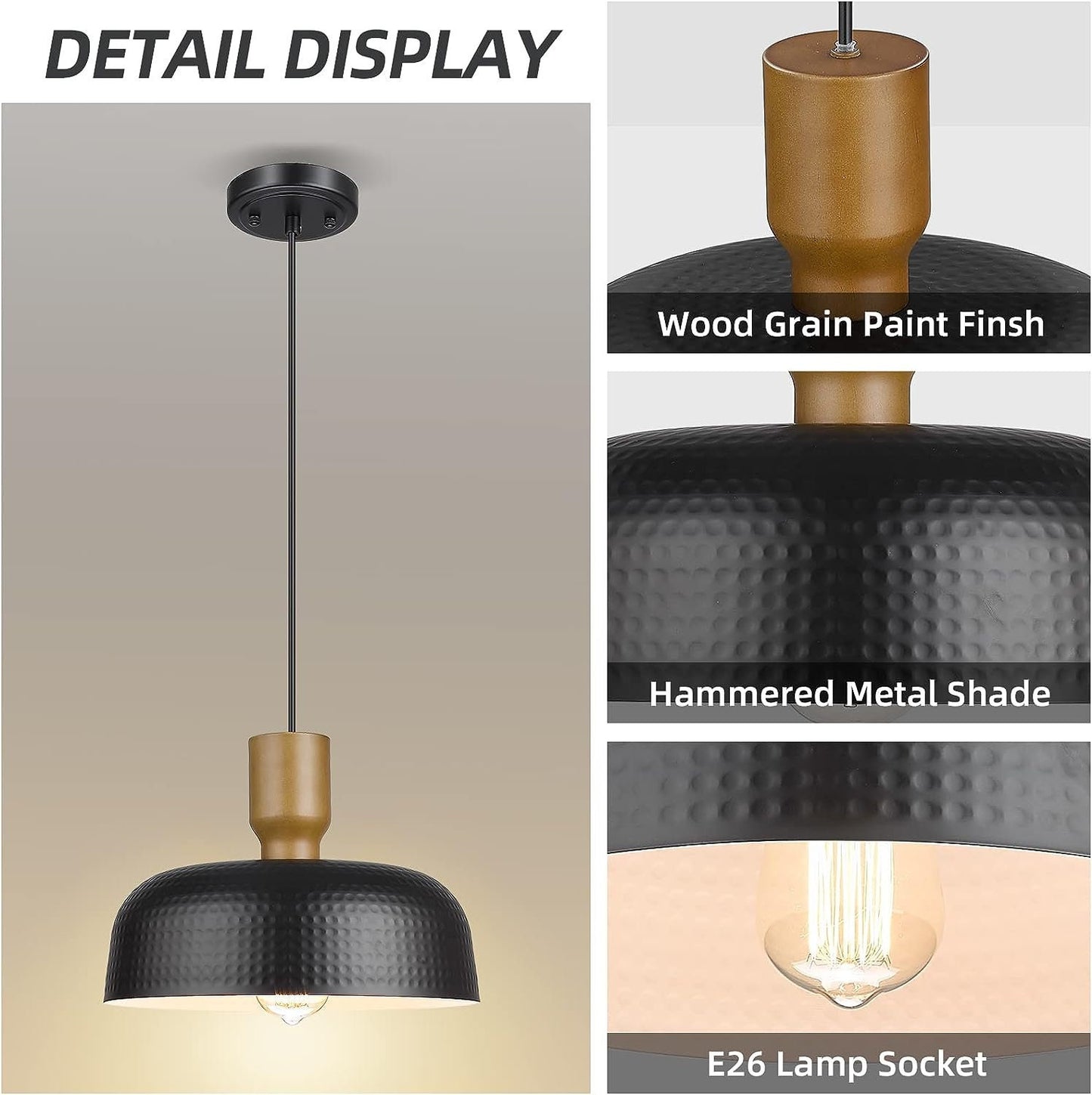 Farmhouse barn style pendant light with Hammered Metal Shade Ceiling Hanging Light Fixture Hanging Over Island Sink Light Fixtures